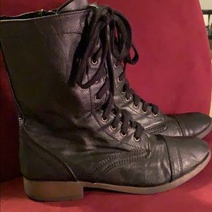Black leather combat boots